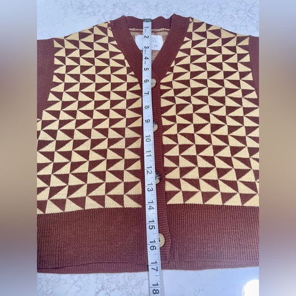 Zara Girl’s Knit Button-up Sweater Vest Geometric Print Brown/Tan SZ 6-7 - Picture 7 of 7